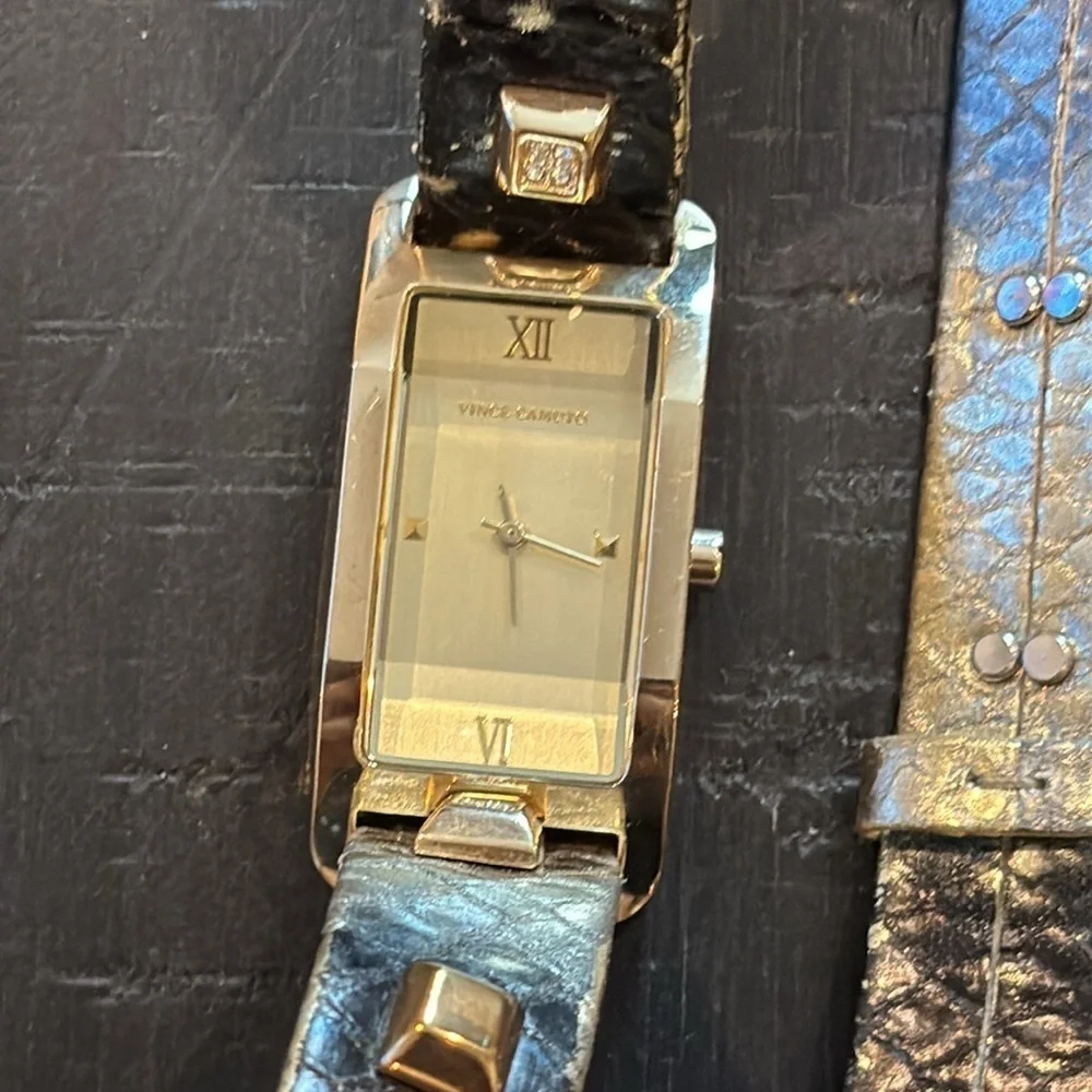 Vince Camuto Crystal Metallic Animal Print Leather Wrap Watch Working Condition​